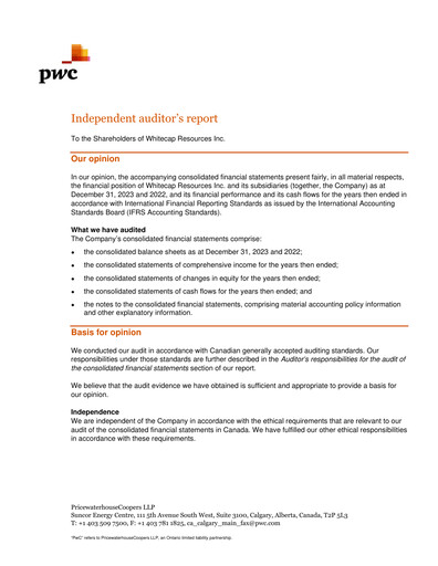 Vorschaubild Whitecap Resources Finanzmitteilung 2023