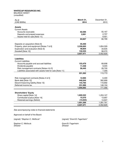 Thumbnail Whitecap Resources Quarterly Report 2014-q1