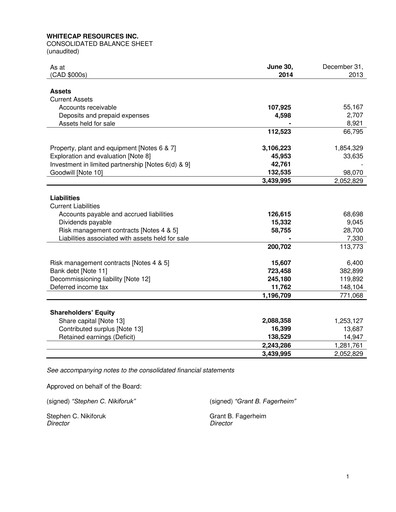 Thumbnail Whitecap Resources Quarterly Report 2014-q2
