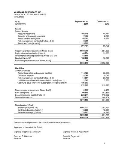 Thumbnail Whitecap Resources Quarterly Report 2014-q3
