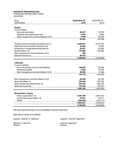 Thumbnail Whitecap Resources Quarterly Report 2016-q3