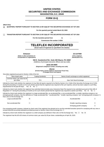 Miniature Teleflex Rapport trimestriel 2020-q1