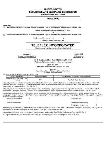 Miniature Teleflex Rapport trimestriel 2020-q3