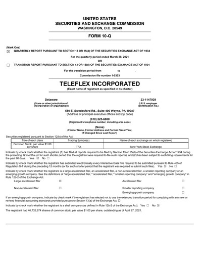Miniature Teleflex Rapport trimestriel 2021-q1