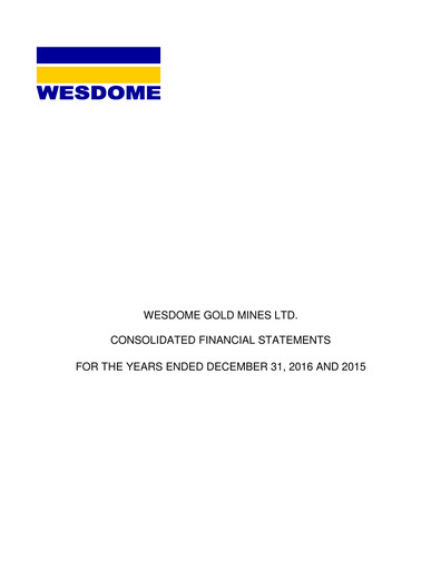 Thumbnail Wesdome Gold Mines Financial Statement 2016