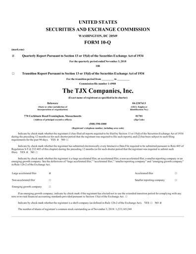 Thumbnail TJX Companies Quarterly Report 2019-q3
