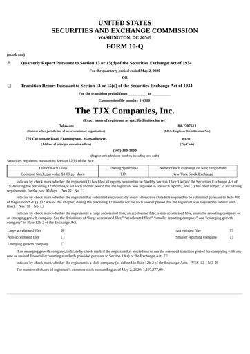 Thumbnail TJX Companies Quarterly Report 2021-q1