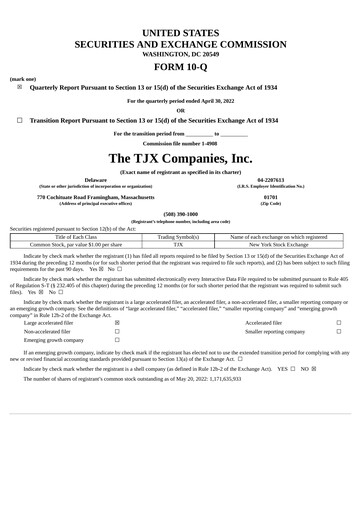Thumbnail TJX Companies Quarterly Report 2023-q1