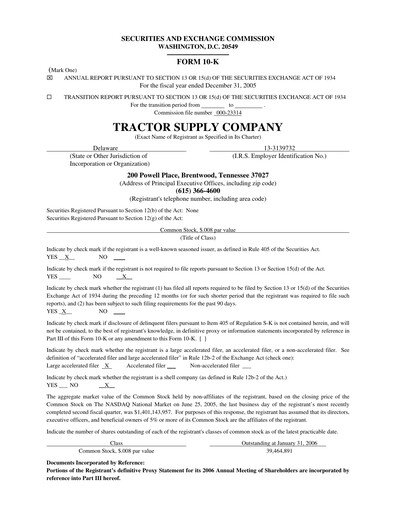 Thumbnail Tractor Supply Annual Report 2005