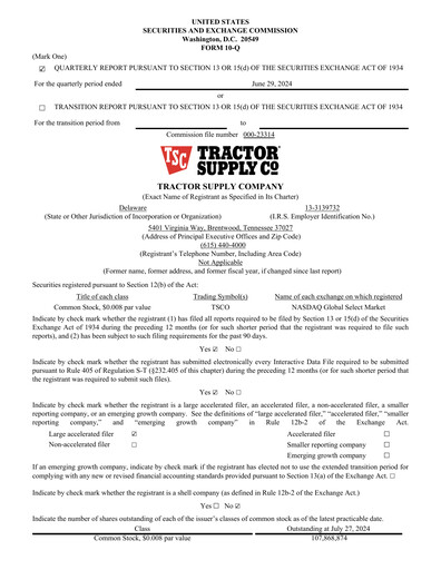 Thumbnail Tractor Supply Quarterly Report 2024-q2