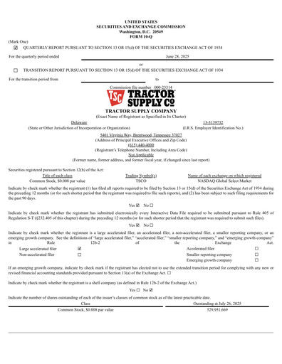 Thumbnail Tractor Supply Quarterly Report 2025-q2