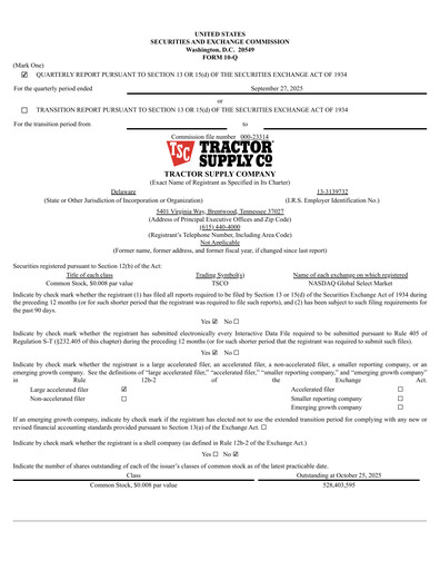 Thumbnail Tractor Supply Quarterly Report 2025-q3