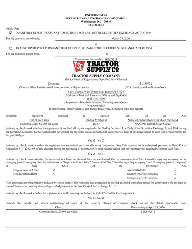 Thumbnail Tractor Supply Quarterly Report 2026-q1