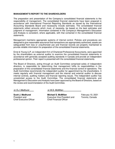 Thumbnail Toromont Financial Statement 2020