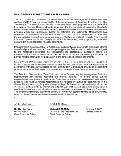 Thumbnail Toromont Financial Statement 2021