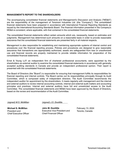 Thumbnail Toromont Financial Statement 2023