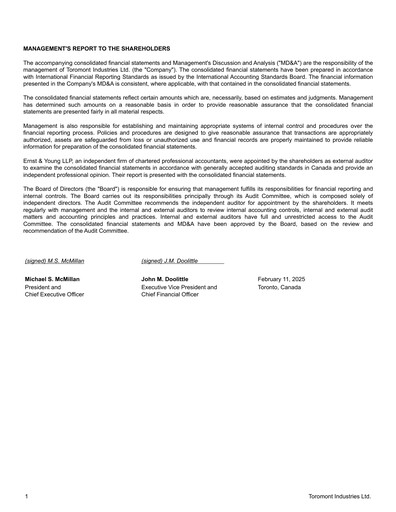 Thumbnail Toromont Financial Statement 2024