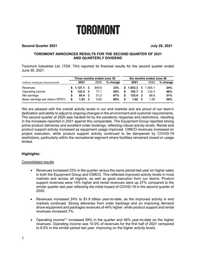 Thumbnail Toromont Quarterly Report 2021-q2