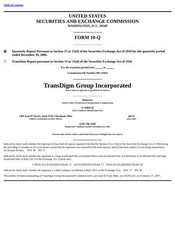 Thumbnail TransDigm Group Quarterly Report 2007-q1