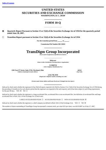 Thumbnail TransDigm Group Quarterly Report 2007-q3