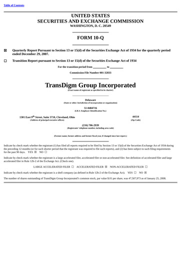 Thumbnail TransDigm Group Quarterly Report 2008-q1