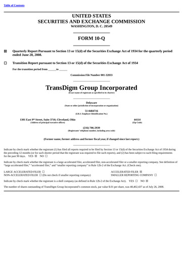 Thumbnail TransDigm Group Quarterly Report 2008-q3