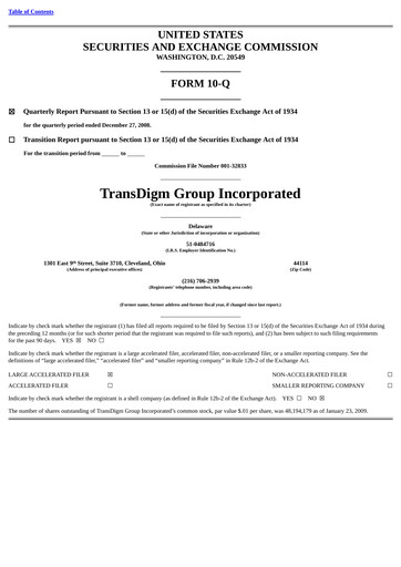 Thumbnail TransDigm Group Quarterly Report 2009-q1