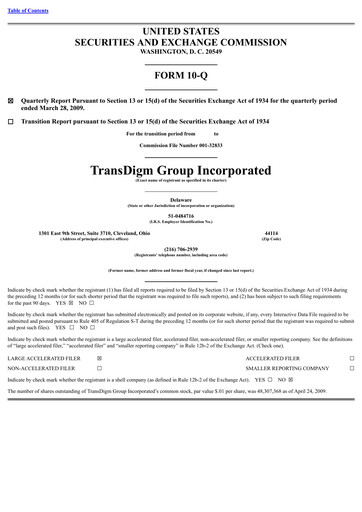Thumbnail TransDigm Group Quarterly Report 2009-q2