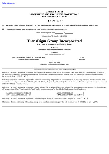 Thumbnail TransDigm Group Quarterly Report 2009-q3