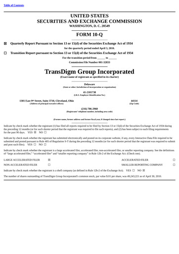 Thumbnail TransDigm Group Quarterly Report 2010-q2