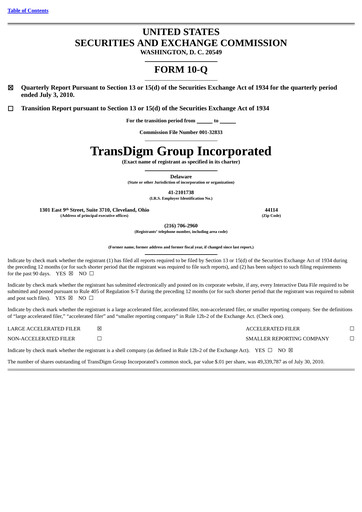 Thumbnail TransDigm Group Quarterly Report 2010-q3