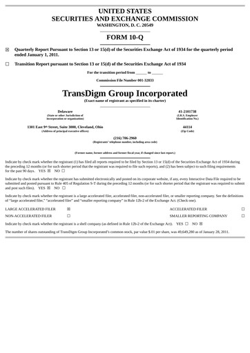 Thumbnail TransDigm Group Quarterly Report 2011-q1