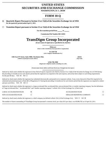 Thumbnail TransDigm Group Quarterly Report 2011-q2