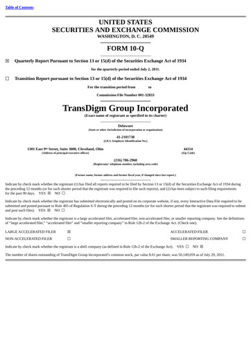 Thumbnail TransDigm Group Quarterly Report 2011-q3