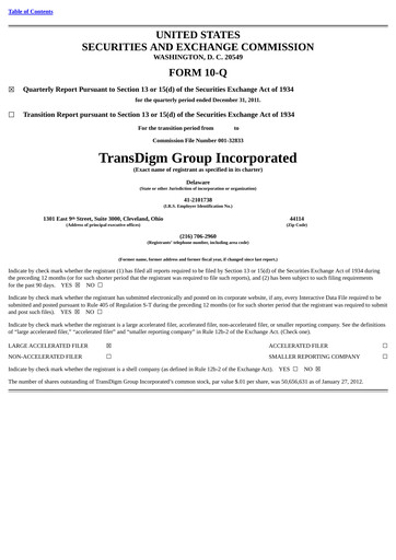 Thumbnail TransDigm Group Quarterly Report 2012-q1
