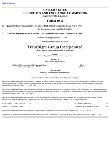 Thumbnail TransDigm Group Quarterly Report 2015-q2