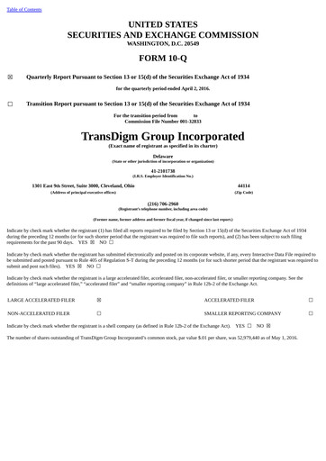 Thumbnail TransDigm Group Quarterly Report 2016-q2
