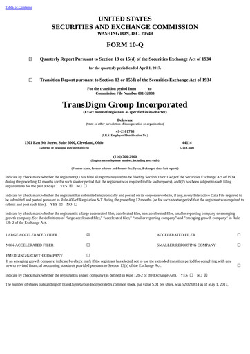 Thumbnail TransDigm Group Quarterly Report 2017-q2