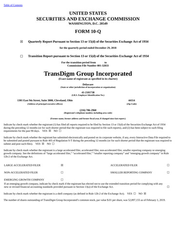 Thumbnail TransDigm Group Quarterly Report 2019-q1