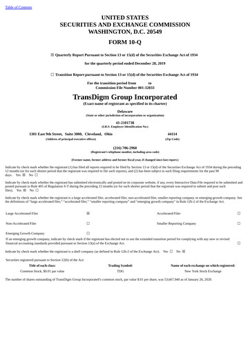 Thumbnail TransDigm Group Quarterly Report 2020-q1