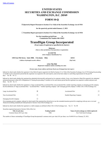 Thumbnail TransDigm Group Quarterly Report 2021-q1
