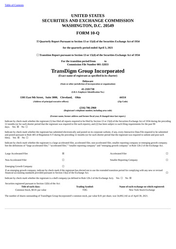 Thumbnail TransDigm Group Quarterly Report 2021-q2