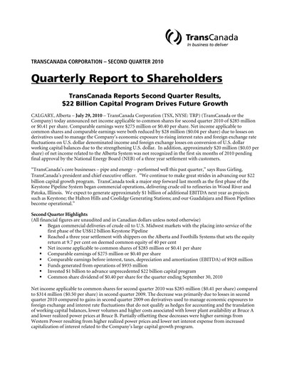 Thumbnail TC Energy
 Quarterly Report 2010-q2