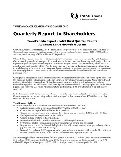 Thumbnail TC Energy
 Quarterly Report 2010-q3