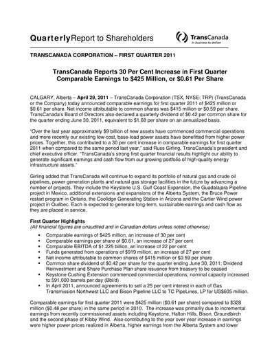 Thumbnail TC Energy
 Quarterly Report 2011-q1