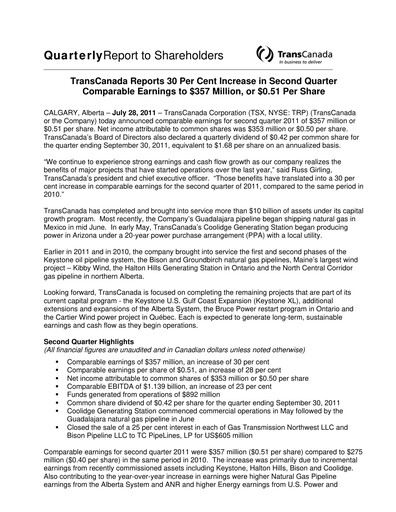 Thumbnail TC Energy
 Quarterly Report 2011-q2