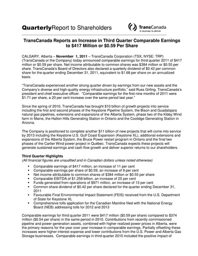 Thumbnail TC Energy
 Quarterly Report 2011-q3