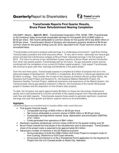 Thumbnail TC Energy
 Quarterly Report 2012-q1