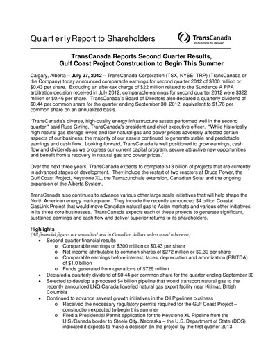 Thumbnail TC Energy
 Quarterly Report 2012-q2