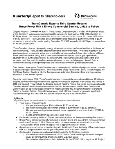 Thumbnail TC Energy
 Quarterly Report 2012-q3